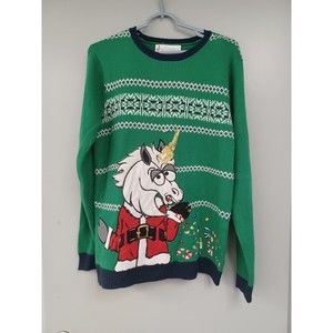 Jolly Sweaters Sz. M Unicorn Santa Ugly Sweater.  Acrylic Ugly Sweater  Party